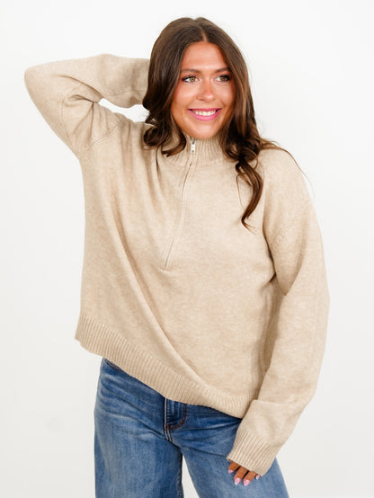 Solid Long Sleeve Half Zip Turtleneck Sweater - Freckled Poppy