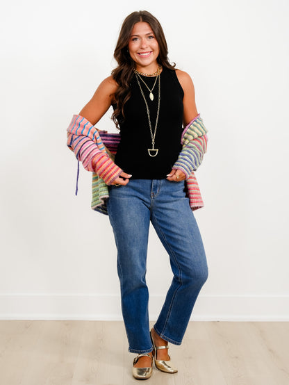 Ribbed Solid Knit Sleeveless Tank Top - Freckled Poppy