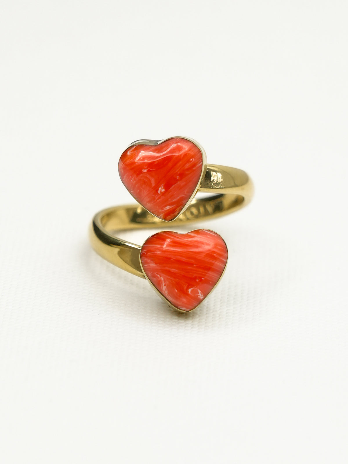 BOHO SOL Double Heart Adjustable Ring - Freckled Poppy