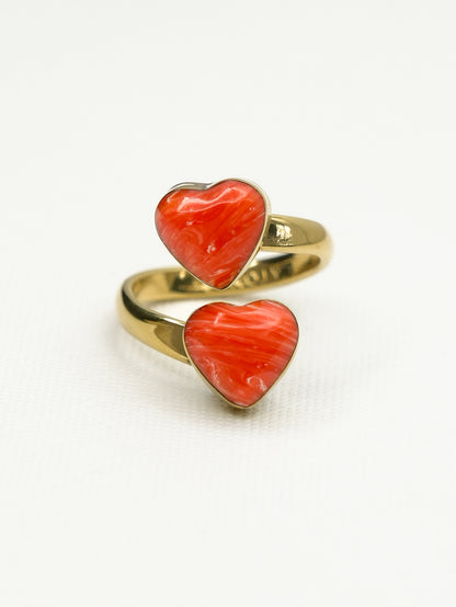 BOHO SOL Double Heart Adjustable Ring - Freckled Poppy