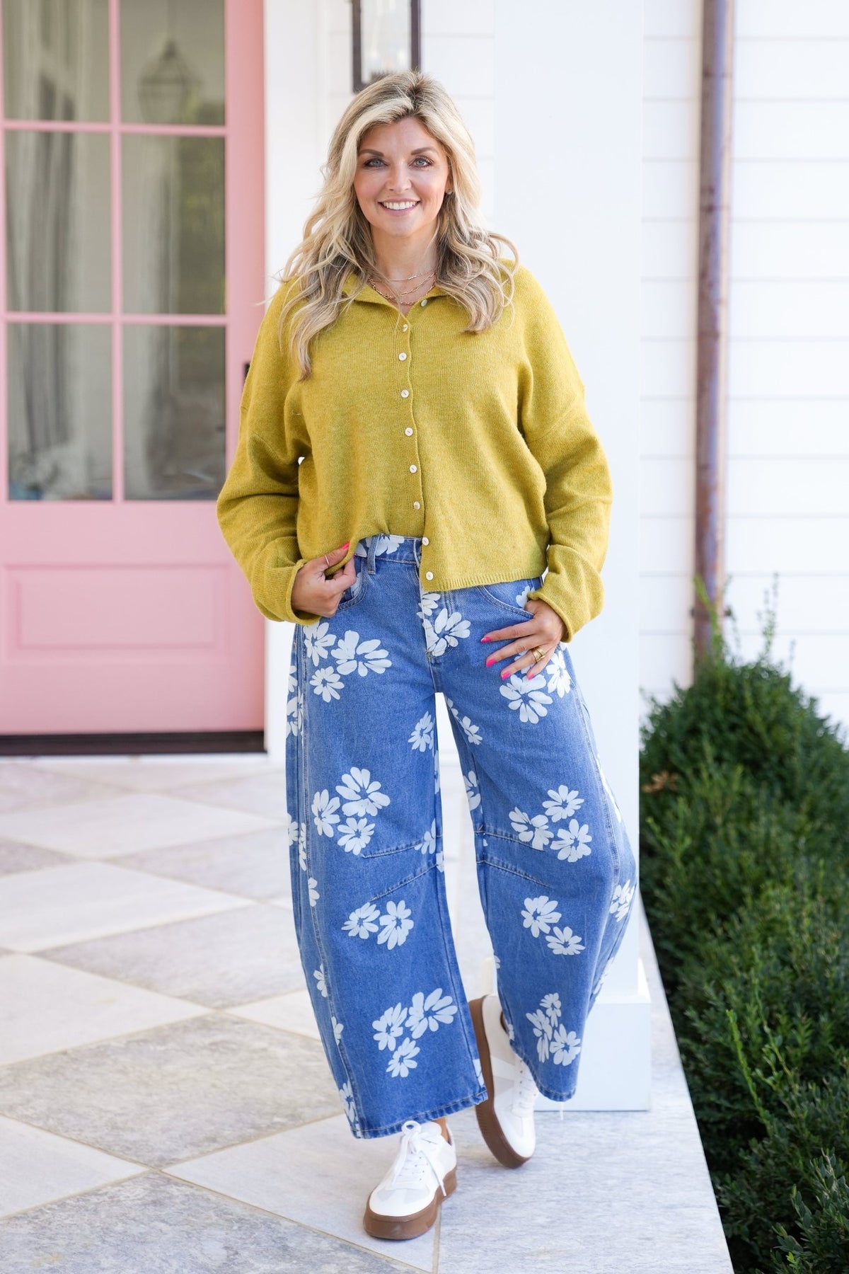 Floral Print Denim Barrel Pants - Freckled Poppy