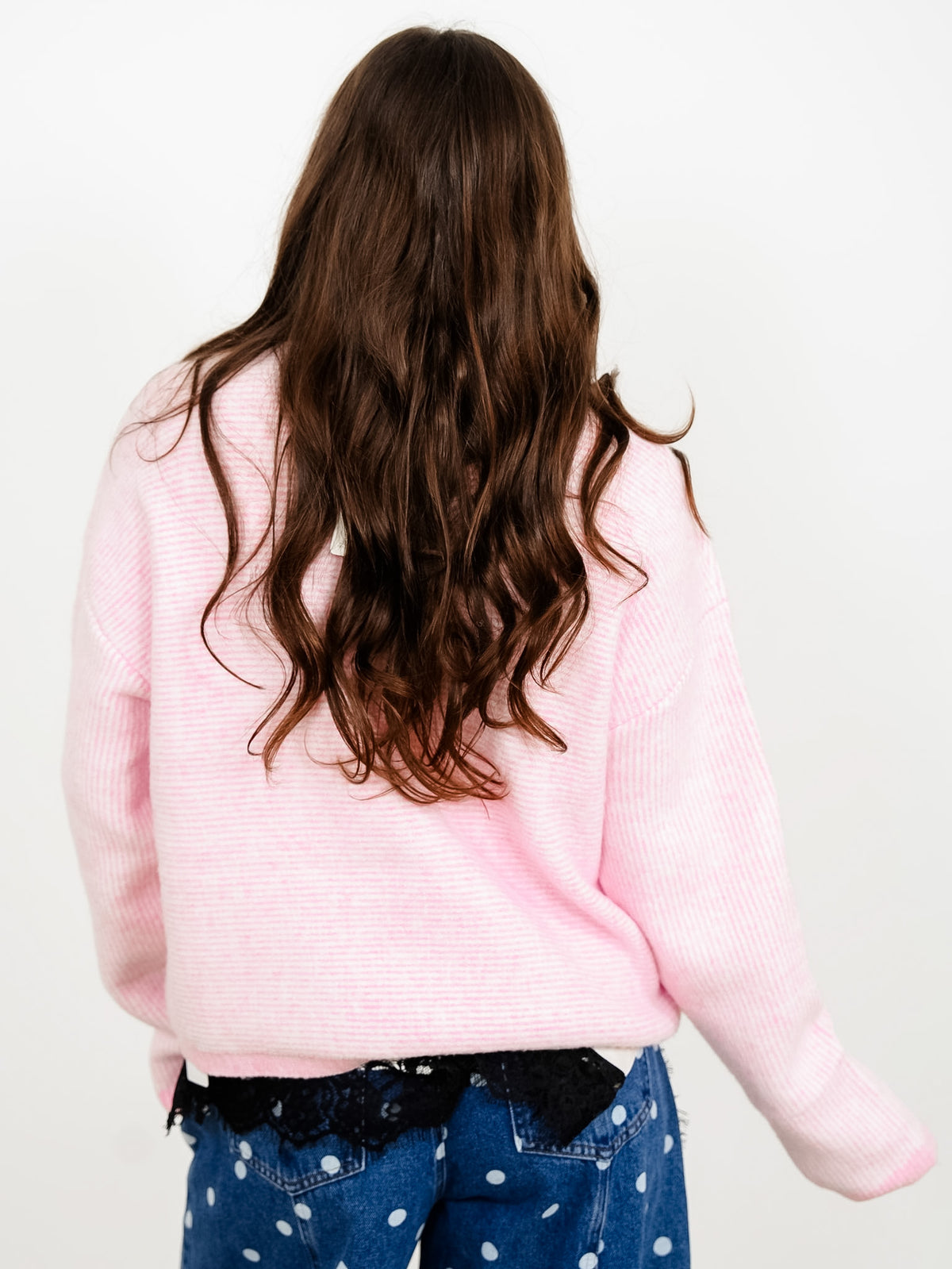 Stripe Long Sleeve Drop Shoulder Pullover Sweater - Freckled Poppy