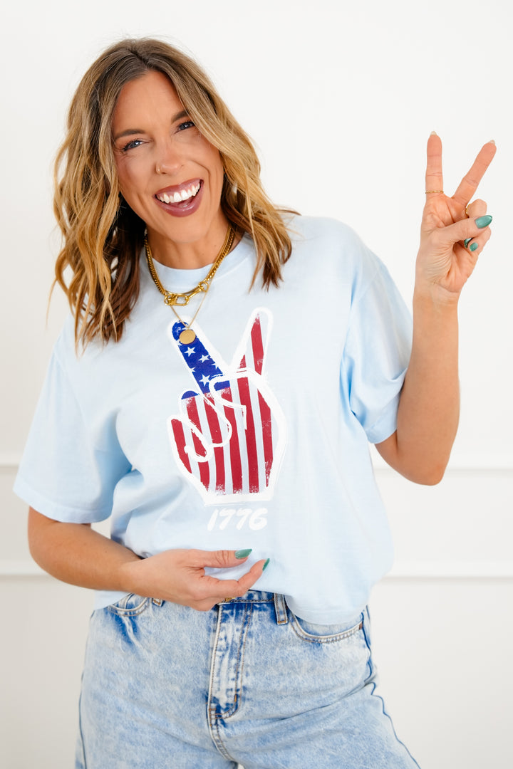 Plus/Reg Short Sleeve Patriotic Peace Graphic Tee - Freckled Poppy