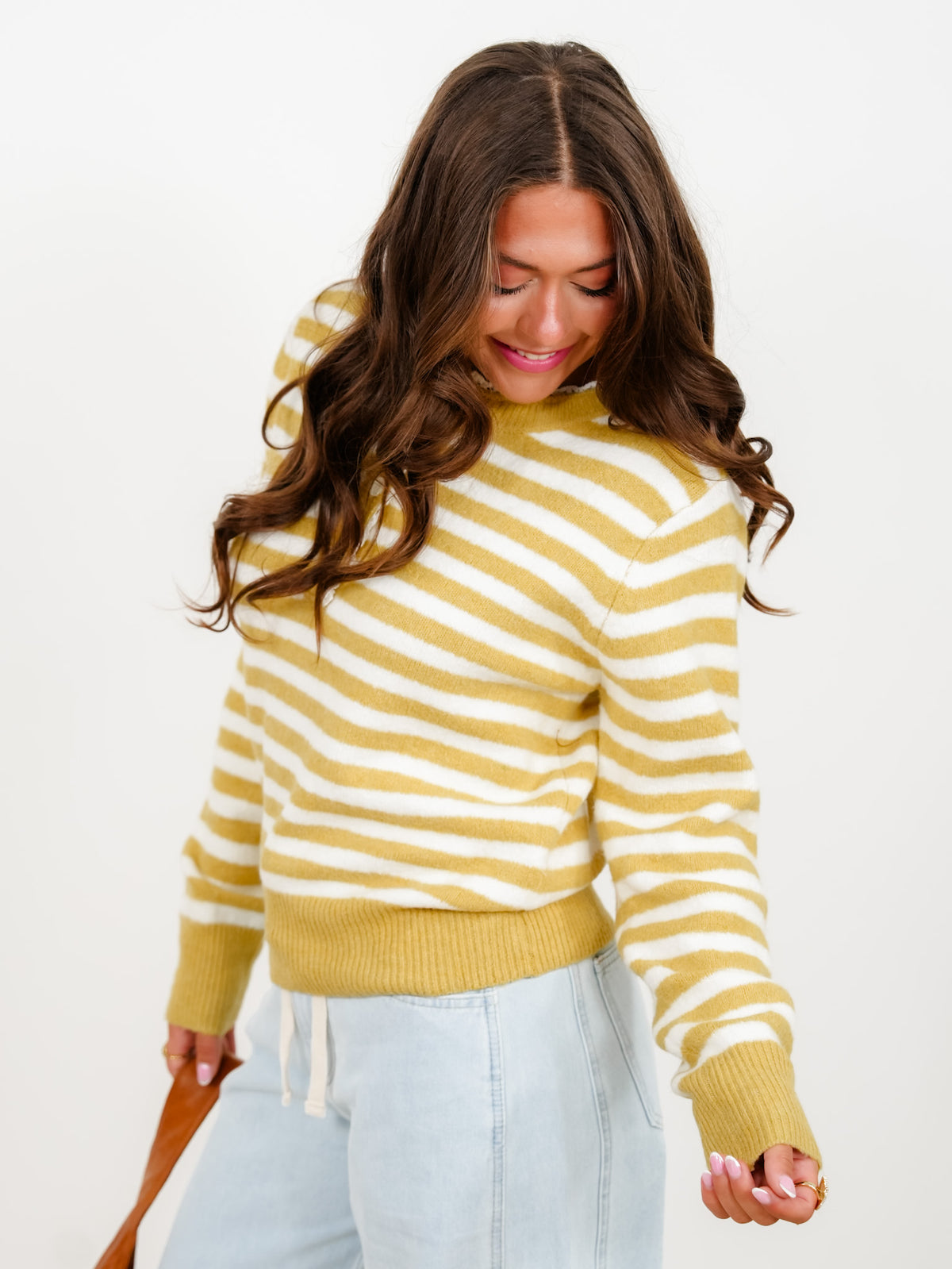 Stripe Long Sleeve Button Up Sweater with Lace Trim - Freckled Poppy