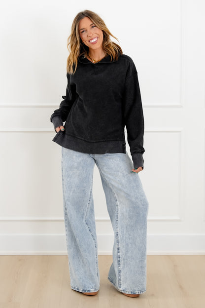 Plus/Reg Ribbed Long Sleeve Hooded Pullover Sweatshirt - Freckled Poppy
