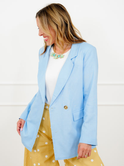 Linen Blend Long Sleeve Double Breast Blazer - Freckled Poppy