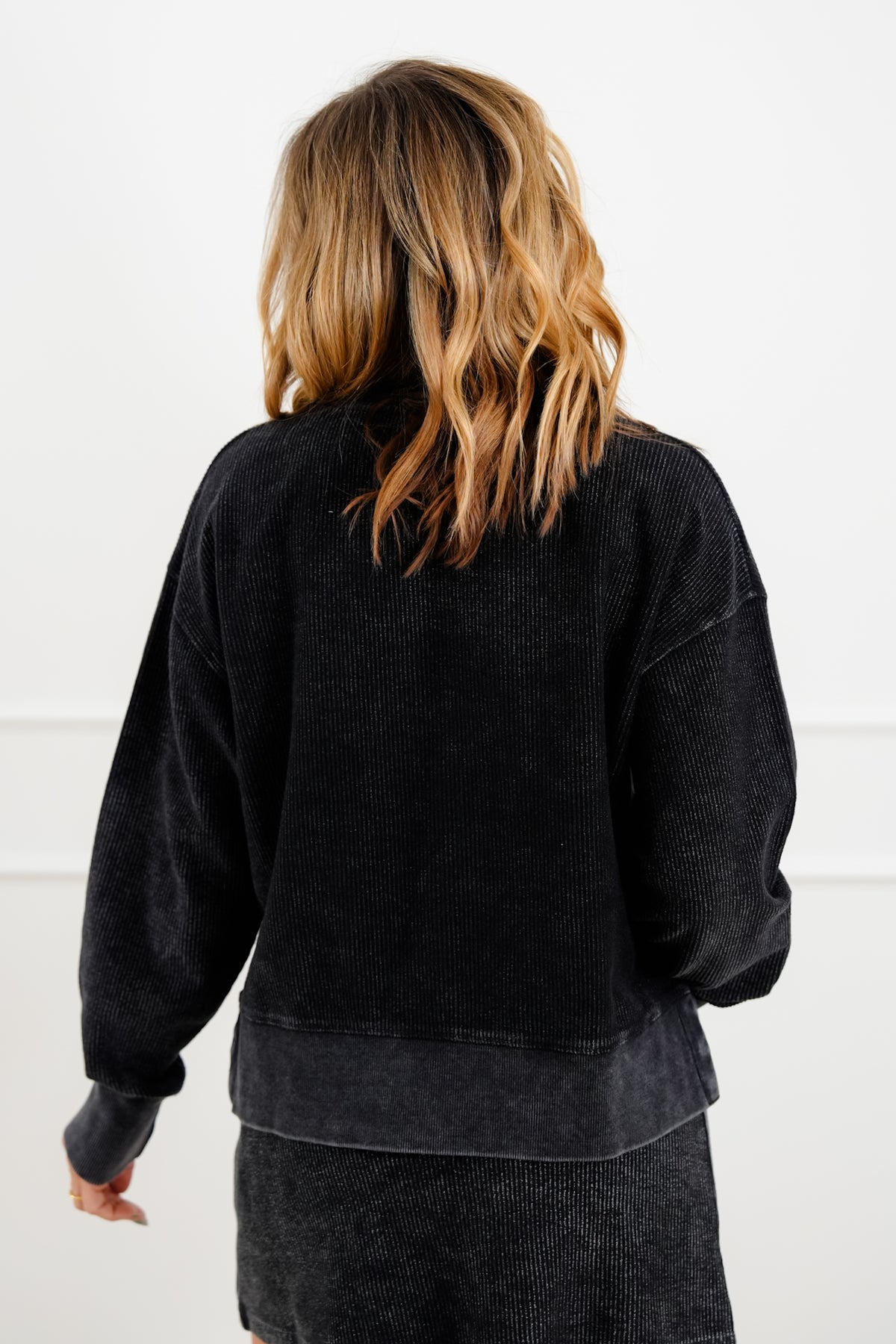 Plus/Reg Ribbed Long Sleeve Cropped Pullover Top - Freckled Poppy
