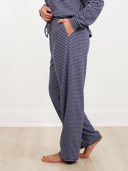Stripe Long Sleeve Off Shoulder Top and Pants Set - Freckled Poppy