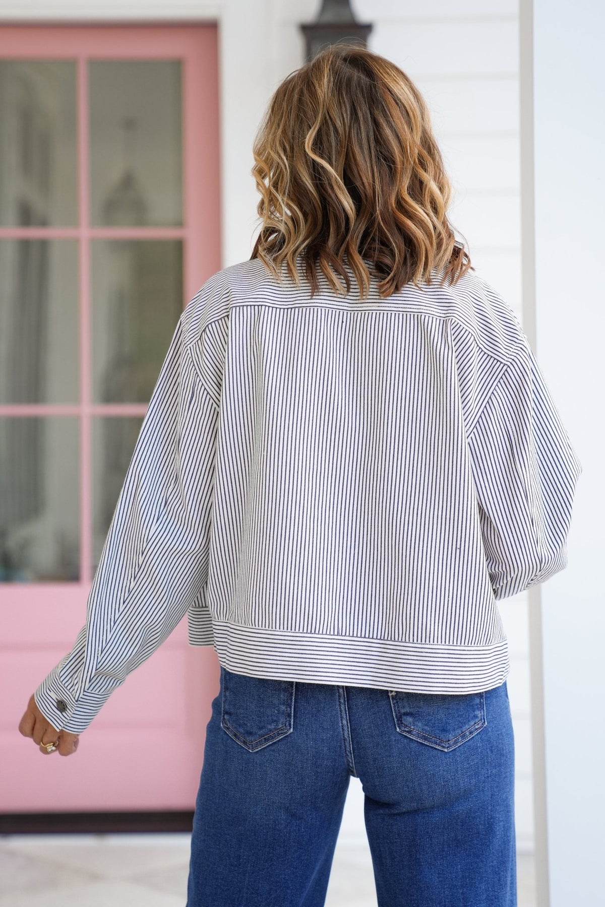 Striped Long Sleeve Zip-UP Jacket - Freckled Poppy