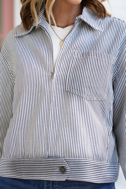 Striped Long Sleeve Zip-UP Jacket - Freckled Poppy