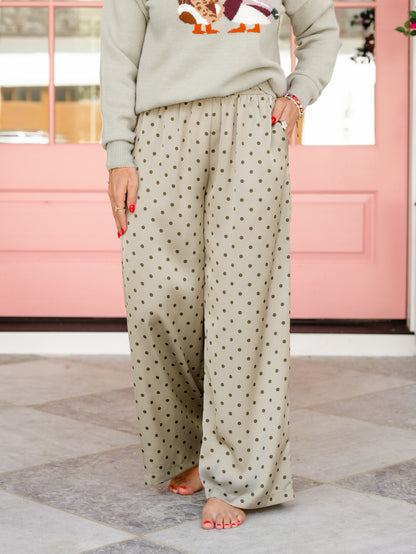 Polka Dot Satin Elastic Waist Wide Leg Pants