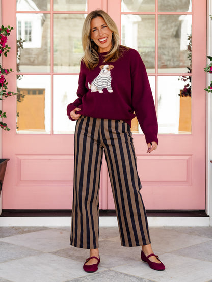 Burgundy Long Sleeve Jack Russell Pullover Sweater