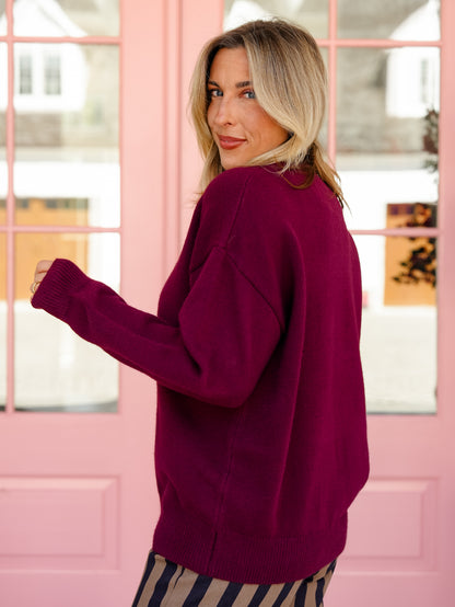 Burgundy Long Sleeve Jack Russell Pullover Sweater