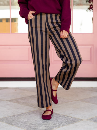 Vertical Stripe High Rise Straight Leg Pants