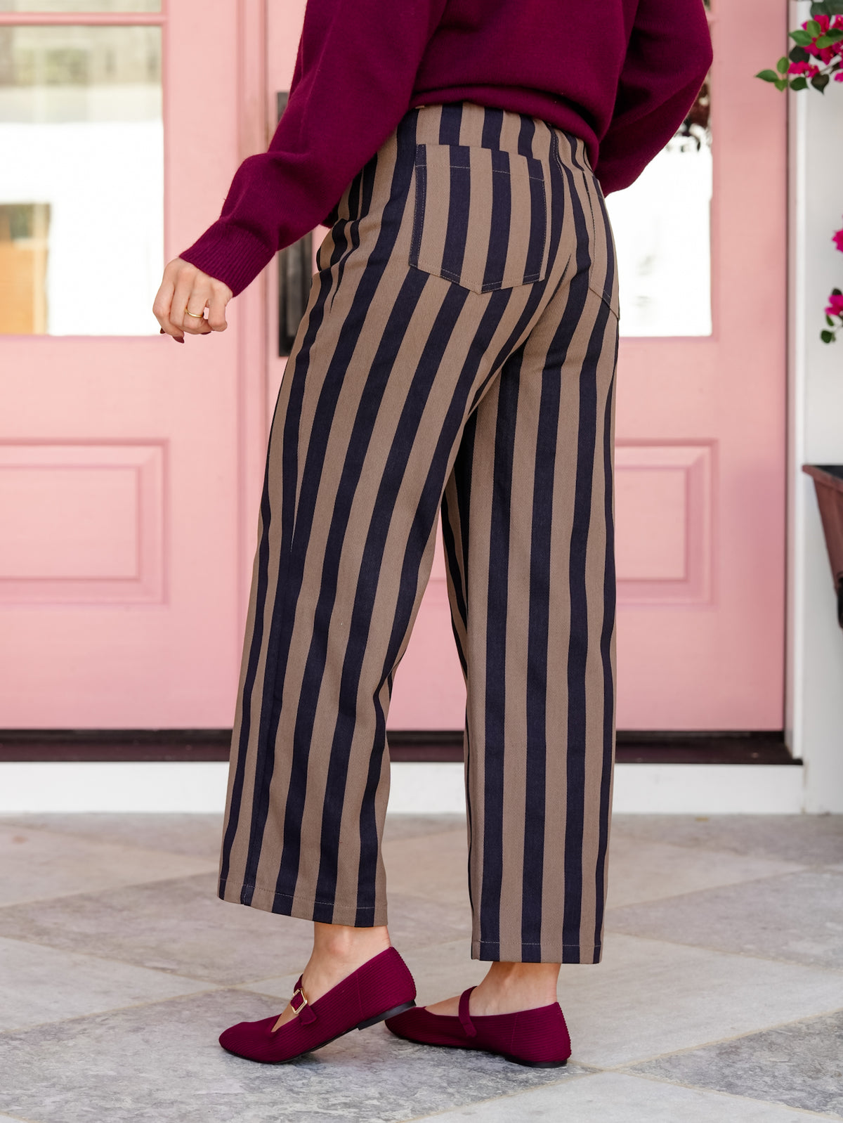 Vertical Stripe High Rise Straight Leg Pants