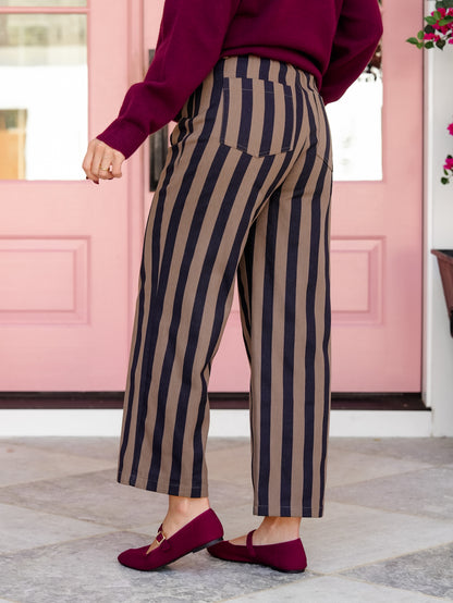 Vertical Stripe High Rise Straight Leg Pants