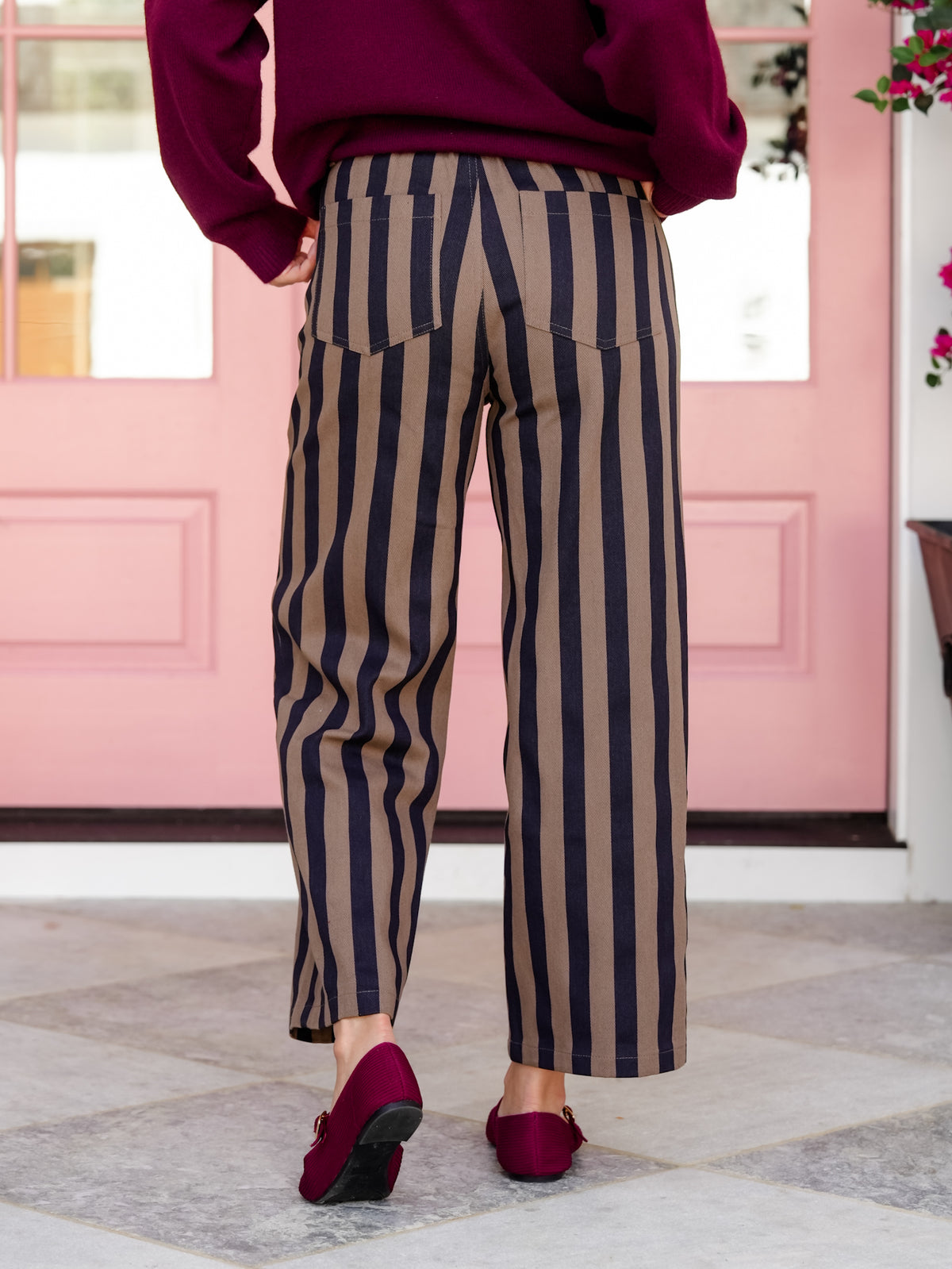 Vertical Stripe High Rise Straight Leg Pants