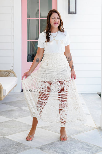 POL Crochet Elastic Waist Skirt - Freckled Poppy