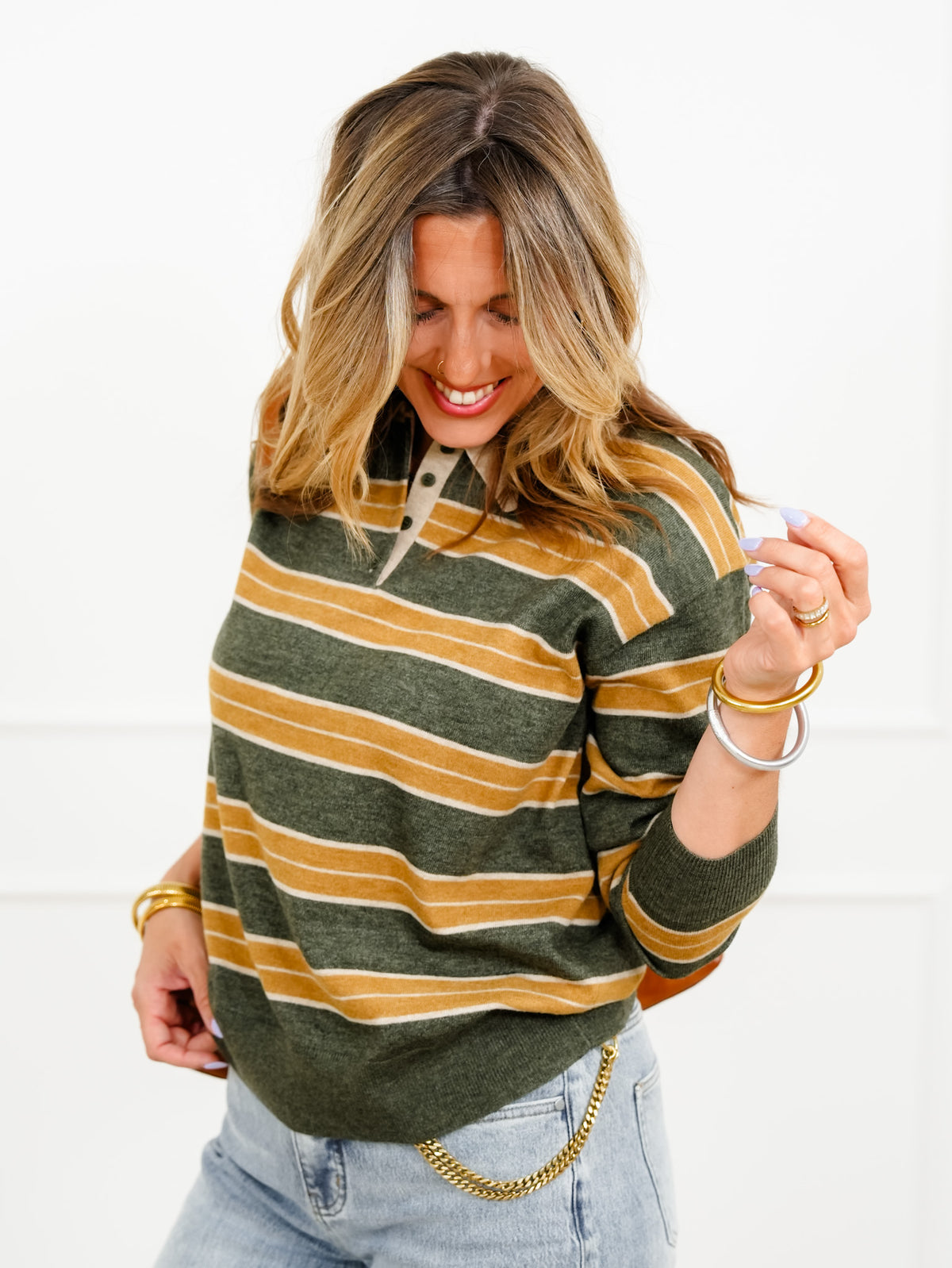 Striped Long Sleeve Rugby Style Sweater