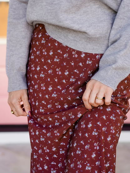 Floral Print Elastic Waist Maxi Skirt