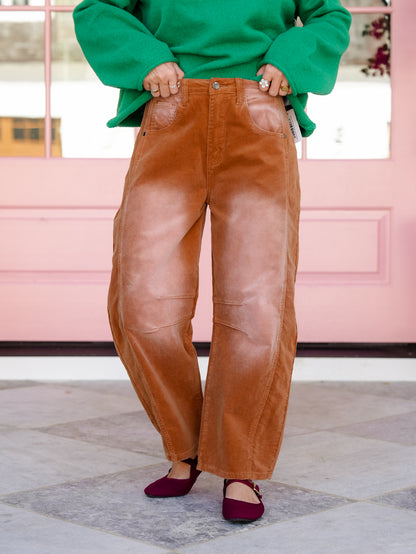 High Waist Barrel Leg Corduroy Pants