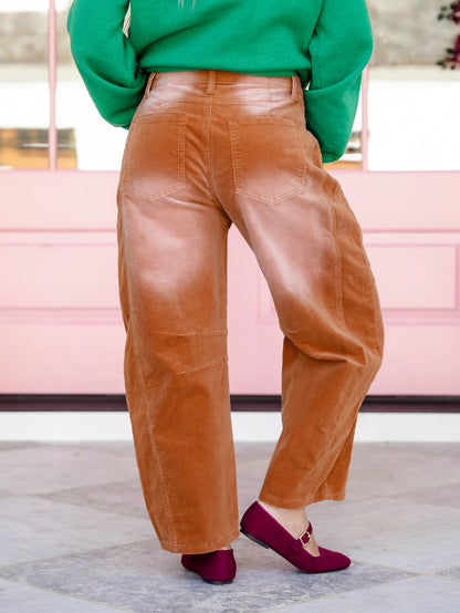High Waist Barrel Leg Corduroy Pants