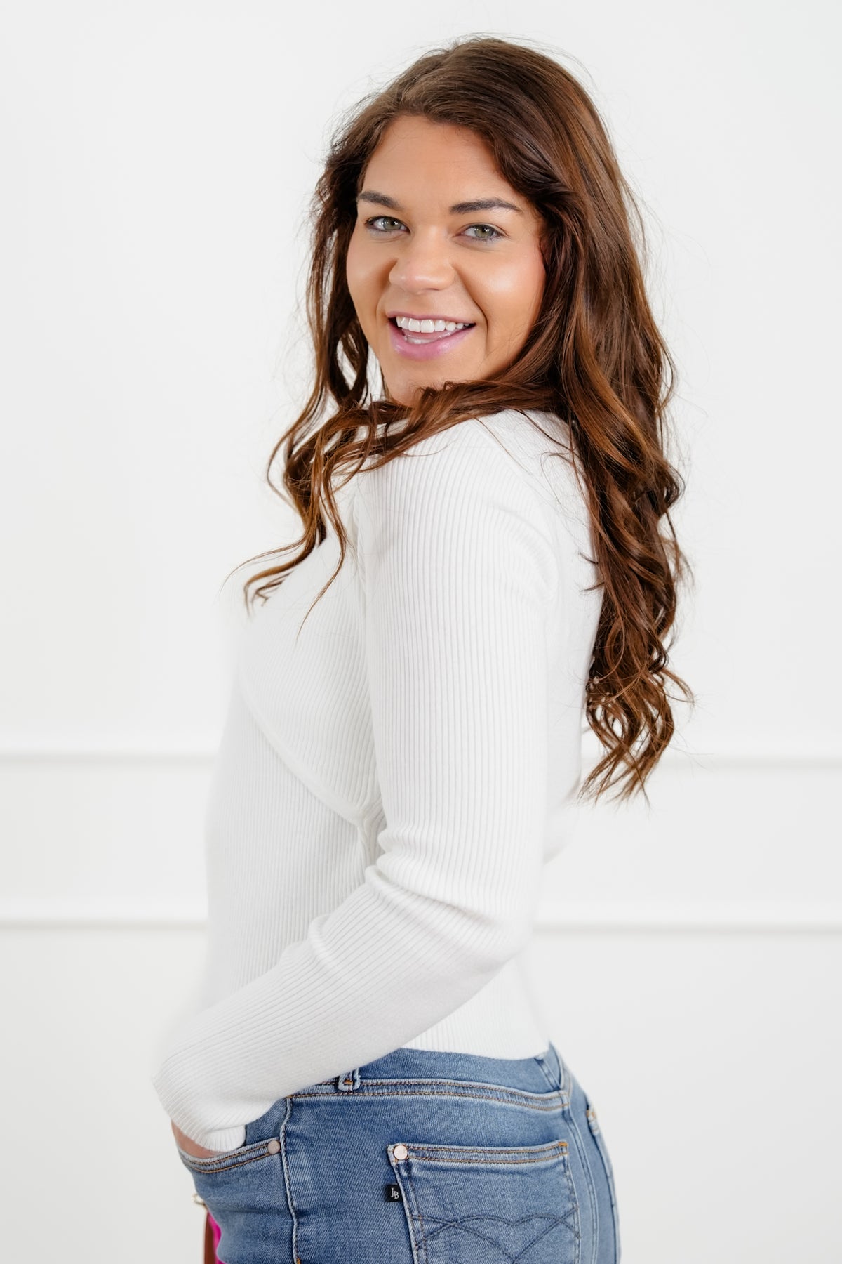 Ribbed Knit Long Sleeve Top with Buckle Accent - Freckled Poppy