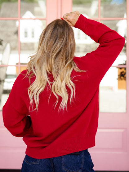 Red Long Sleeve Golden Doodle Pullover Sweater