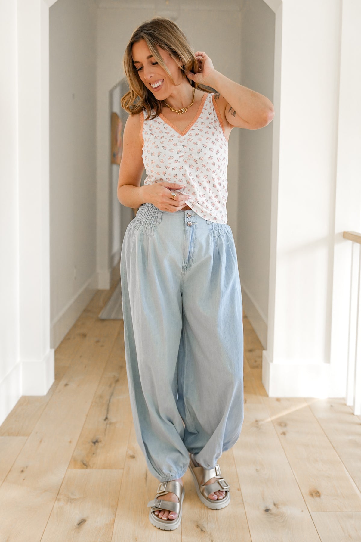 POL Floral Print Sleeveless V Neck Tank Top - Freckled Poppy