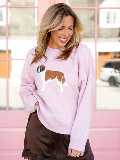 Blush Long Sleeve St. Bernard Dog Pullover Sweater