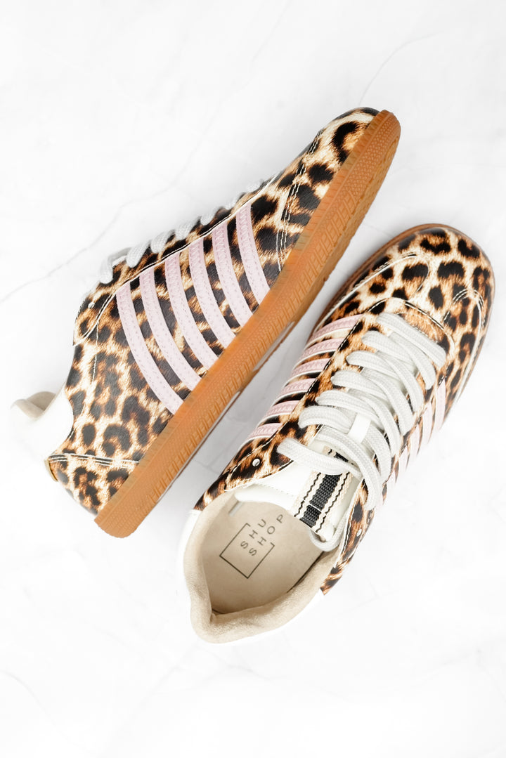 Shu Shop Leopard Print Sneaker with Contrasting Blush Stripes - Freckled Poppy