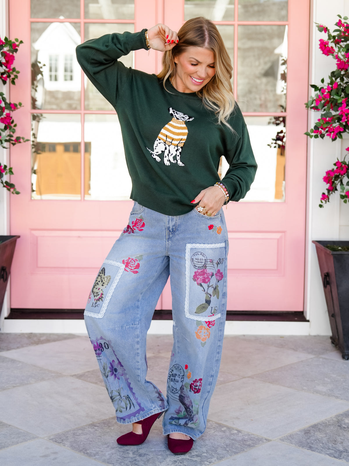 Green Long Sleeve Dalmatian Pullover Sweater