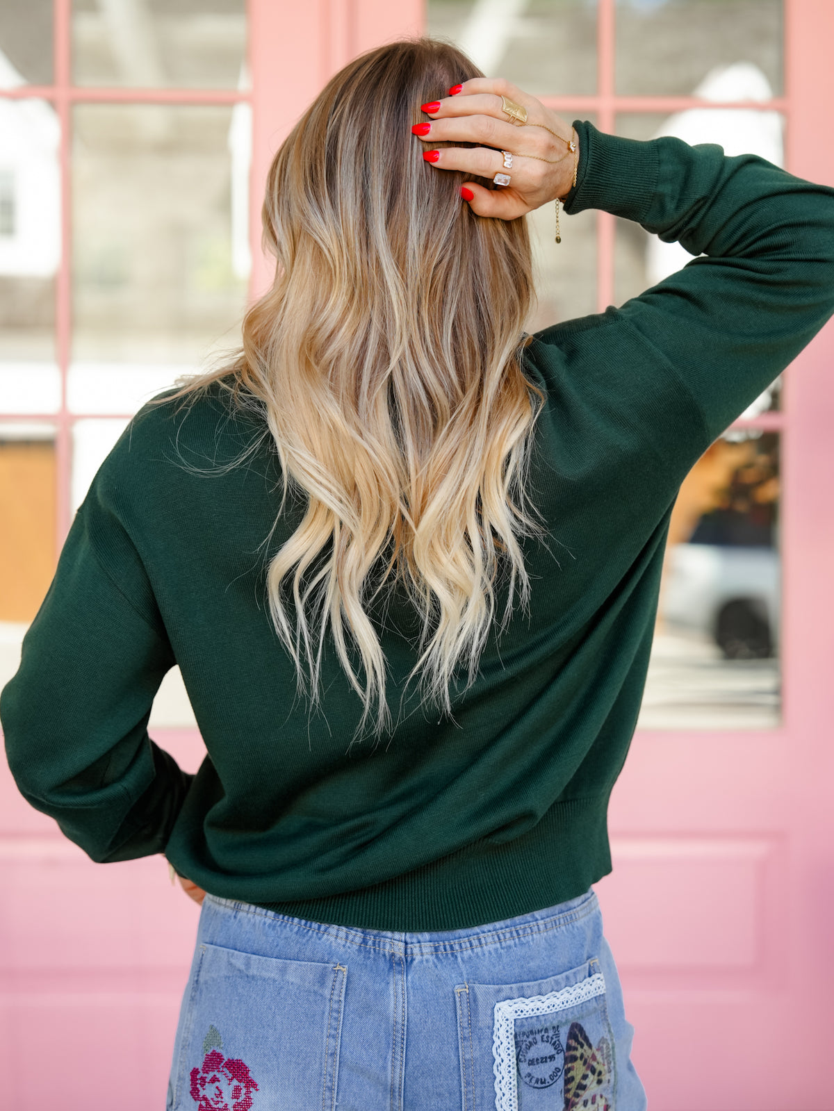 Green Long Sleeve Dalmatian Pullover Sweater