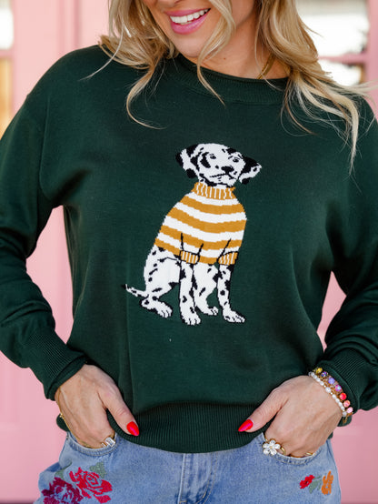 Green Long Sleeve Dalmatian Pullover Sweater