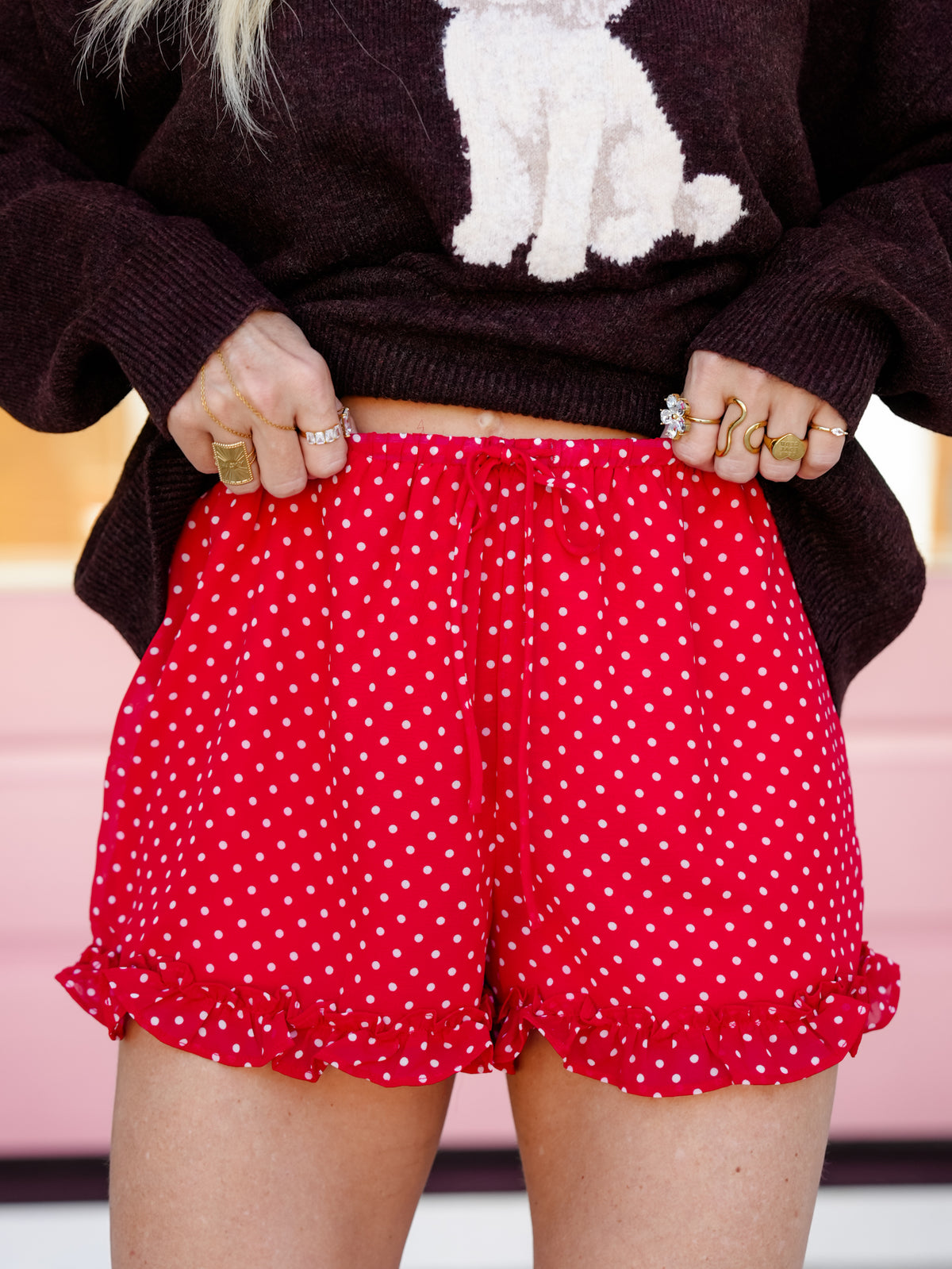 Sheer Polka Dot Elastic Waist Ruffle Shorts
