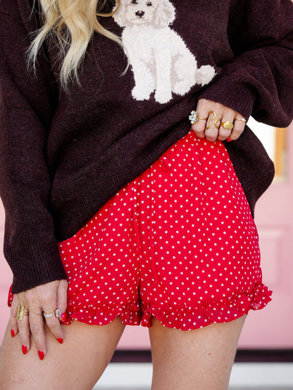Sheer Polka Dot Elastic Waist Ruffle Shorts