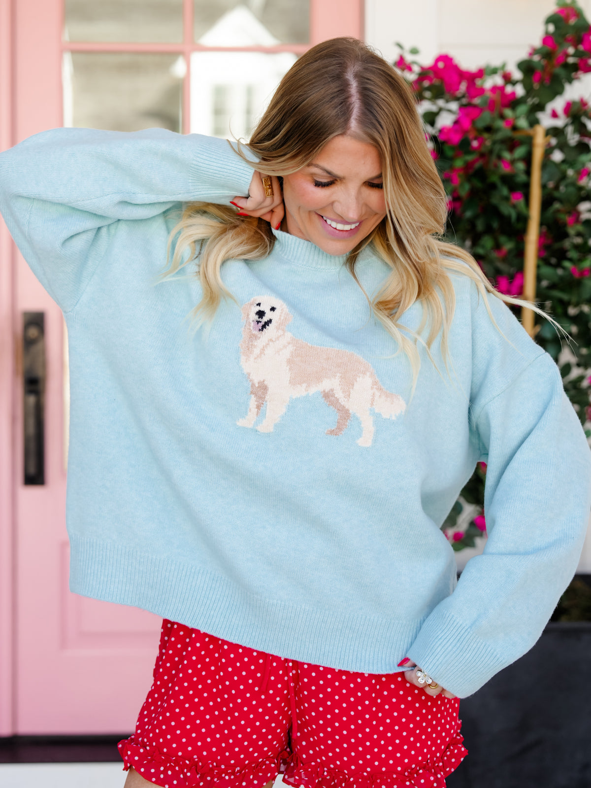 Mint Long Sleeve Golden Retriever Pullover Sweater