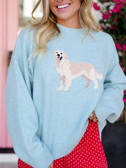 Mint Long Sleeve Golden Retriever Pullover Sweater