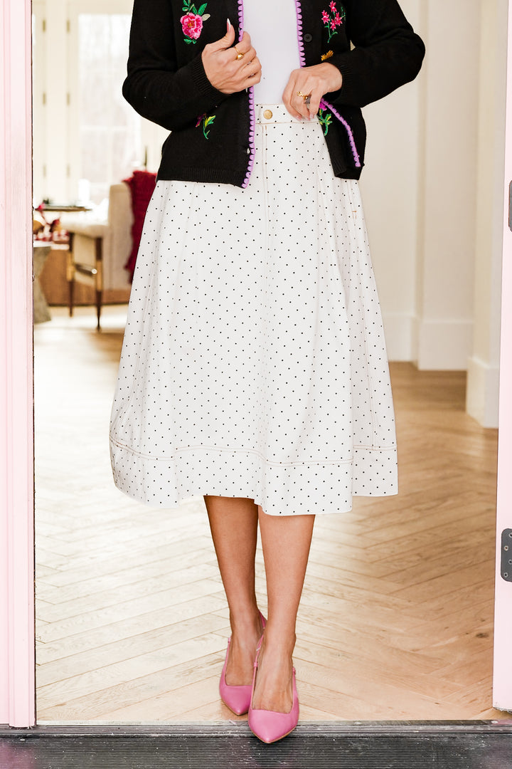 Plus/Reg Polka Dot A-Line Midi Skirt - Freckled Poppy