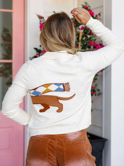 Dachshund Long Sleeve Button Down Collared Cardigan
