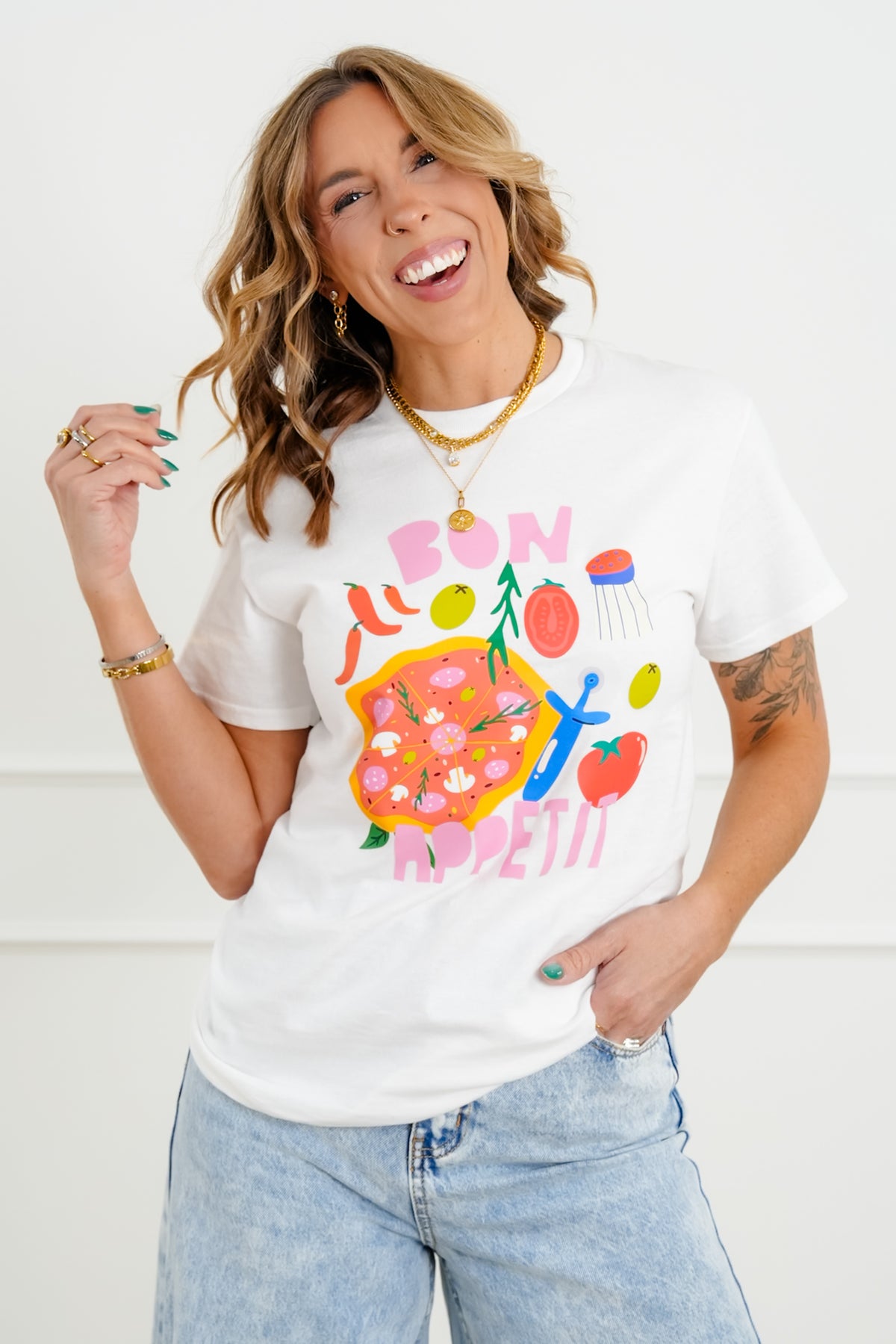 Plus/Reg Short Sleeve "Bon Appétit" Graphic Tee - Freckled Poppy