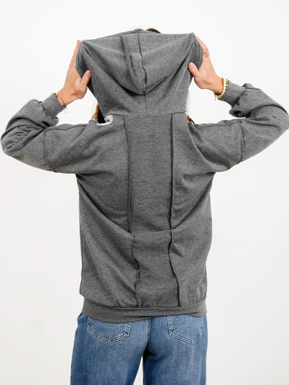 Plus/Reg Multi Color Contrast and Solid Knit Hoodie Top - Freckled Poppy