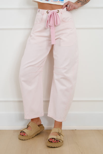 Restock! Wash High Waist Barrel Pants with Belt - Freckled Poppy