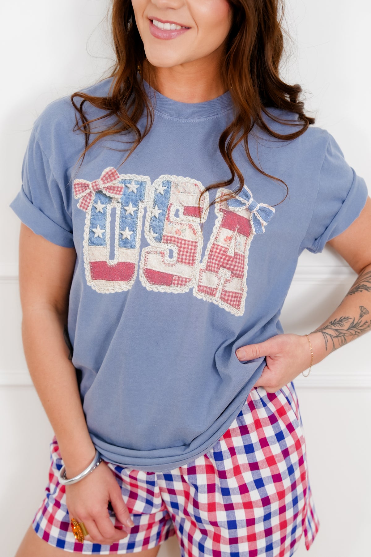 Plus/Reg Short Sleeve "USA" Graphic Tee - Freckled Poppy