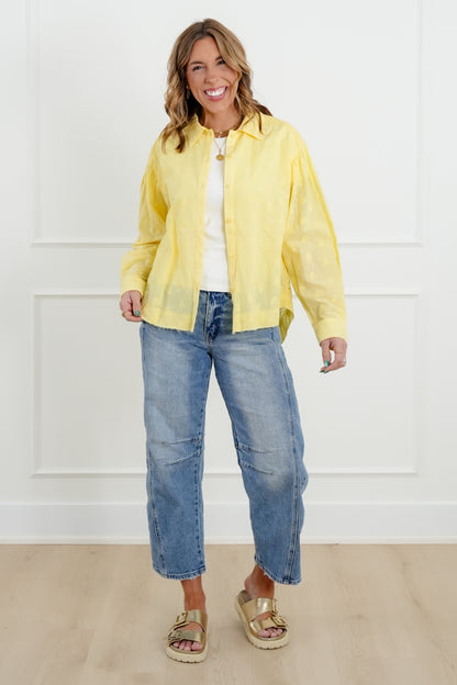 Eyelet Long Sleeve Button Down Top - Freckled Poppy