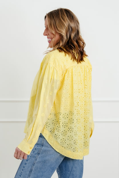 Eyelet Long Sleeve Button Down Top - Freckled Poppy