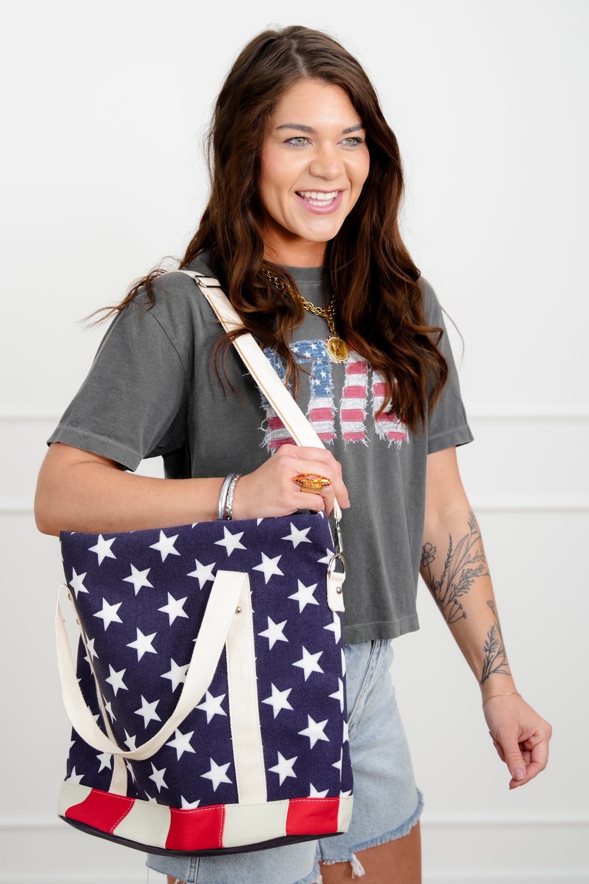 Stars and Stripes USA Flag Canvas Tote Bag - Freckled Poppy