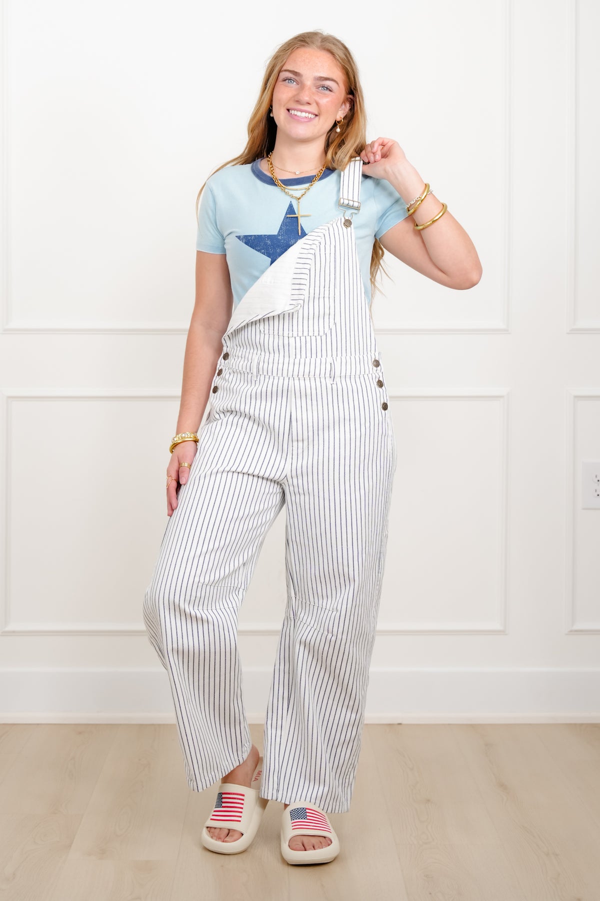 Rope Stripe Print Barrel Pants Overall - Freckled Poppy