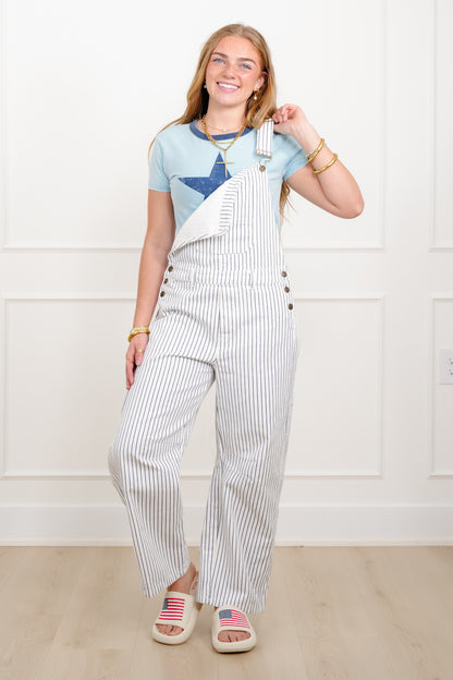 Rope Stripe Print Barrel Pants Overall - Freckled Poppy