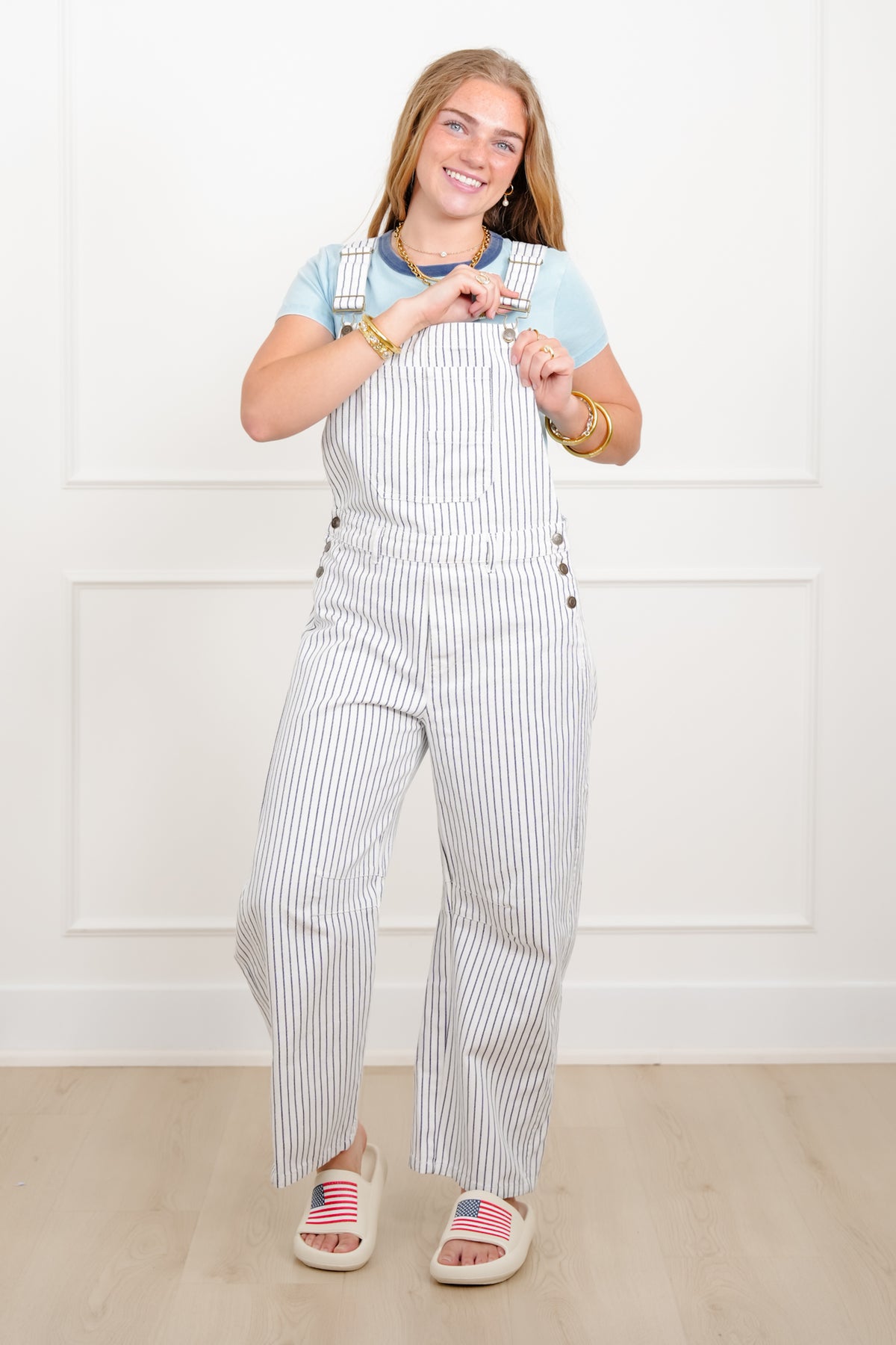 Rope Stripe Print Barrel Pants Overall - Freckled Poppy